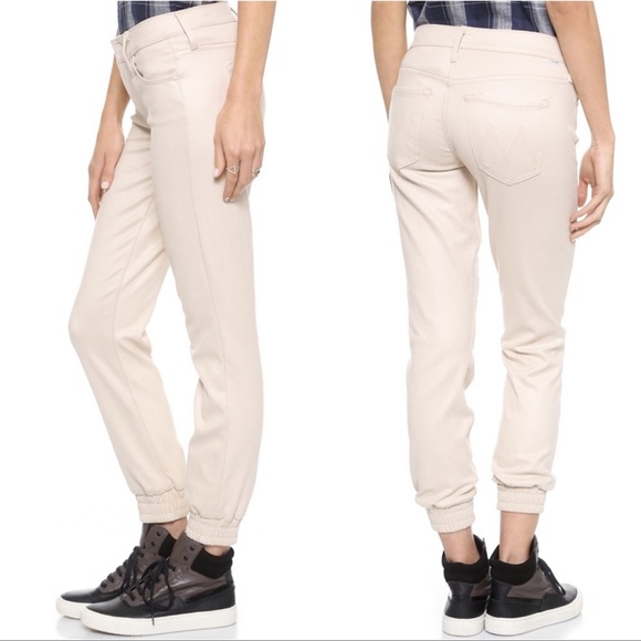 Mother | The Trainer Jogger Pants Faux Suede Ivory sz 25 - Picture 2 of 9